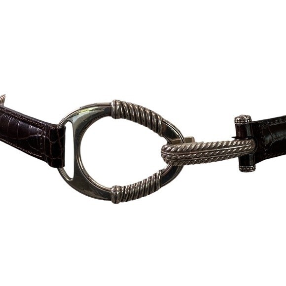 Brighton Patent Moc Croc Leather Embossed Chain Belt Oval Silver Hook Buckle - Picture 2 of 15